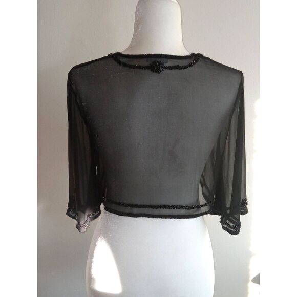 Ann Taylor 100% Silk Embellished Bolero Jacket Small Black - Picture 2 of 8